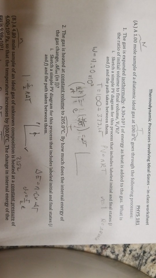 Solved Thermodynamic Processes Involving Ideal Gases In Chegg Com