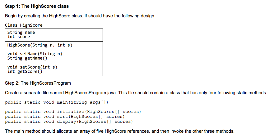 Solved Java High Scores With Oop Chegg Com