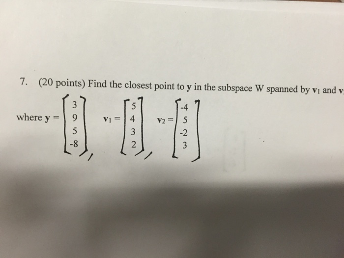 Solved Find The Closest Point To Y In The Subspace W Span Chegg Com