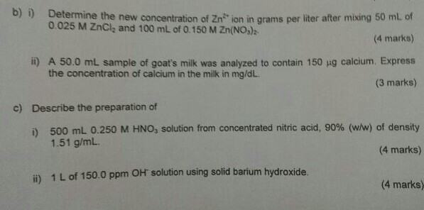 Determine The New Concentration Of Zn 2 Ion In Grams Chegg Com