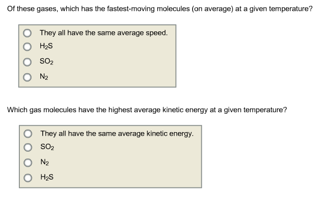 which of the following gases has the lowest average speed at 25°c?