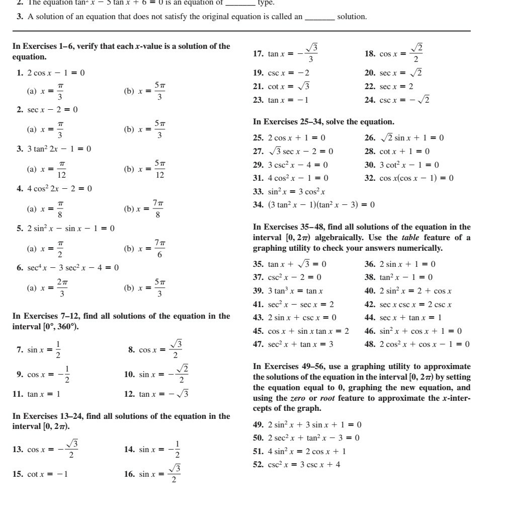 In Exercises 1 6 Verify That Each X Value Is A Chegg Com