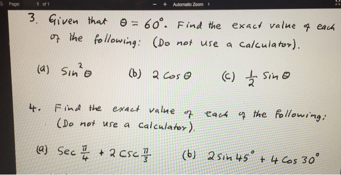 Solved Given That Sin 60 Degree Squareroot 3 2 Use Chegg Com