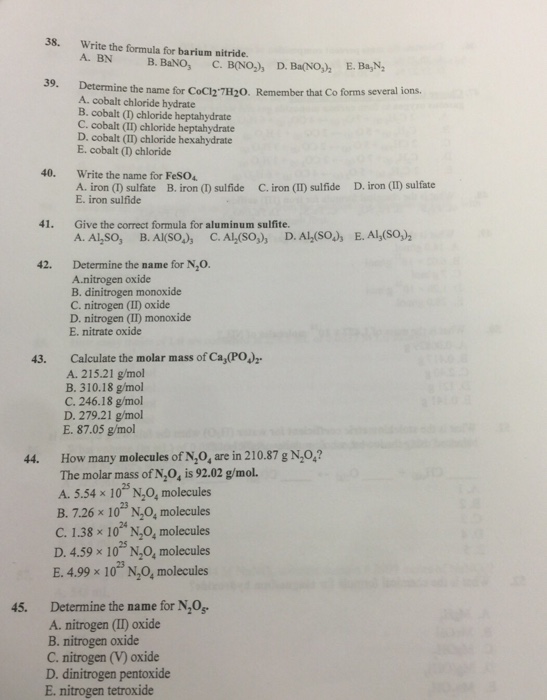 Solved Write The Formula For Barium Nitride. BN BaNO_3 B