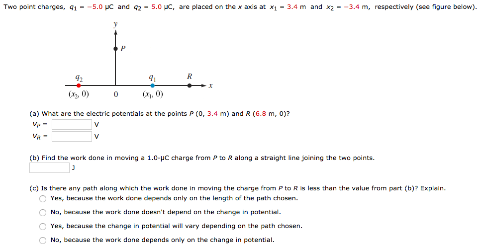 Solved Two Point Charges Q1 5 0 µc And Q2 5 0 µc A Chegg Com