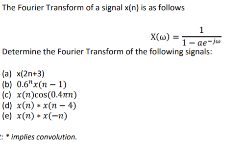 Solved The Fourier Transform Of A Signal X N Is As Follo Chegg Com