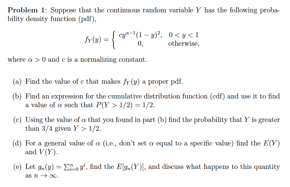 Problem 1 Suppose That The Continuous Random Vari Chegg Com