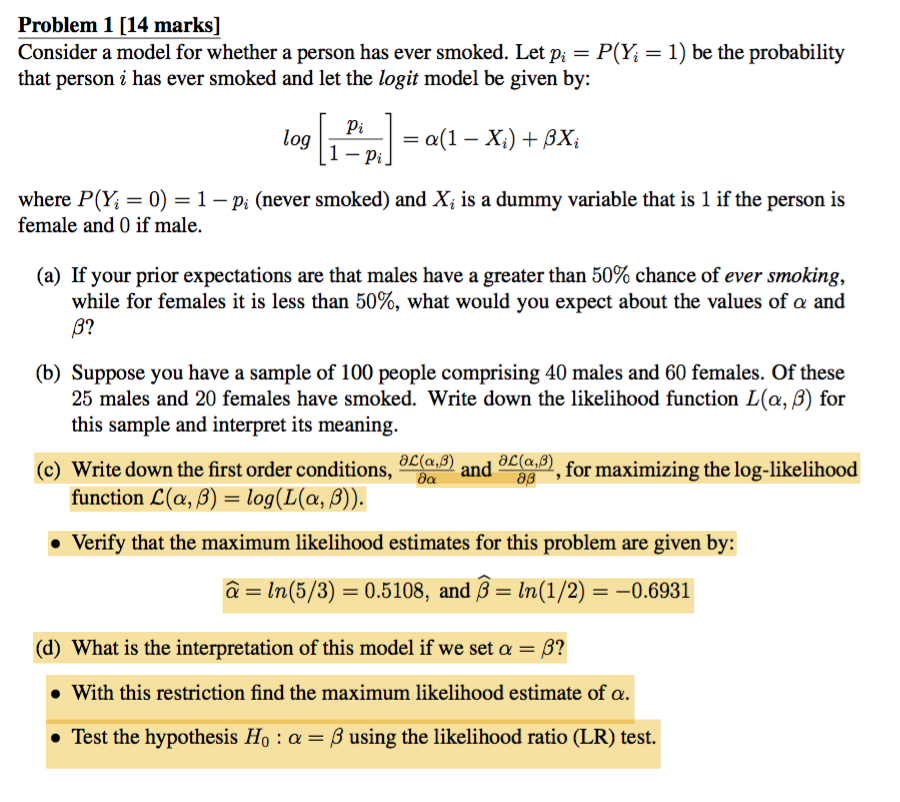 Problem 1 14 Marks Consider A Model For Whether Chegg Com