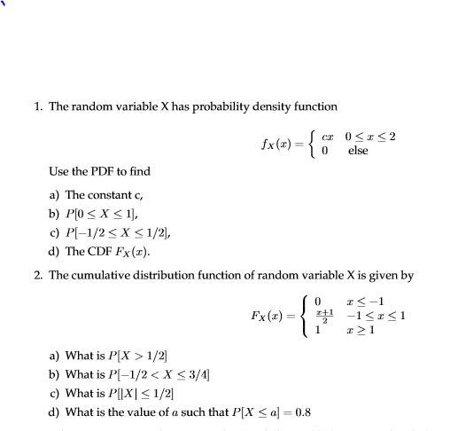 Solved The Random Variable X Has Probability Density Func Chegg Com