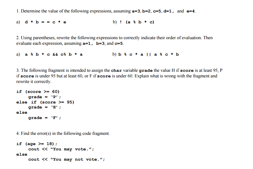 Solved Determine The Value Of The Following Expressions Chegg Com