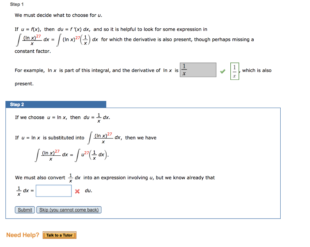 Solved Step 1 We Must Decide What To Choose For U If U Chegg Com