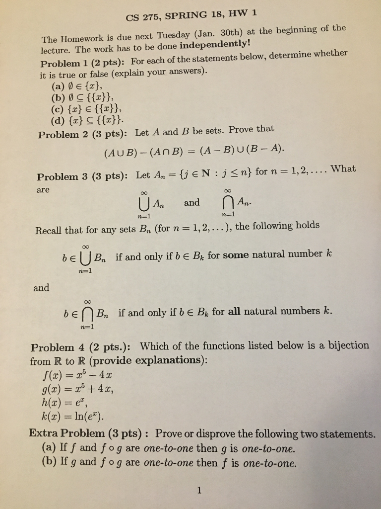 Solved Cs 275 Spring 18 Hw 1 The Homework Is Due Next T Chegg Com