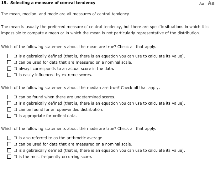 Solved 15 Selecting A Measure Of Central Tendency The Me Chegg Com