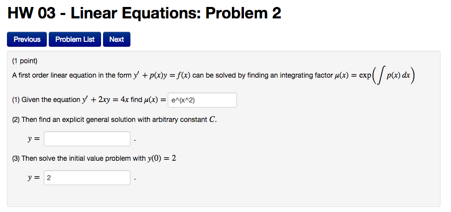 Solved A First Order Linear Equation In The Form Y P X Chegg Com