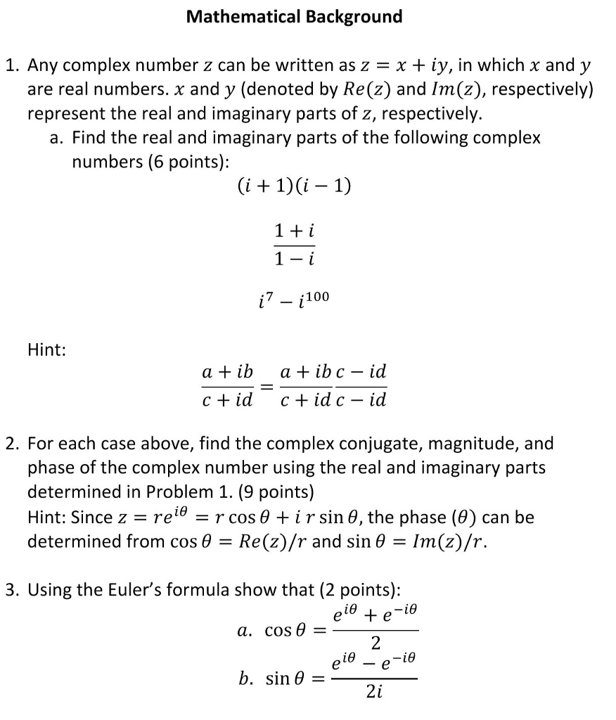 Solved Mathematical Background 1 Any Complex Number Z Ca Chegg Com