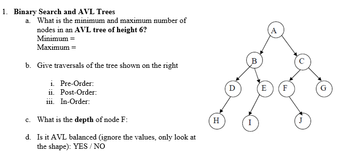 1 Binary Search And Avl Trees A What Is The Minimum Chegg Com