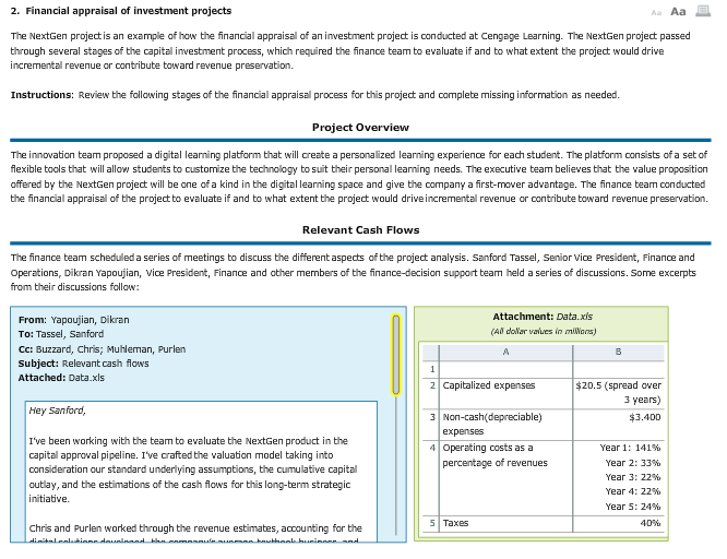 Solved Aa E 2 Financial Appraisal Of Investment Project