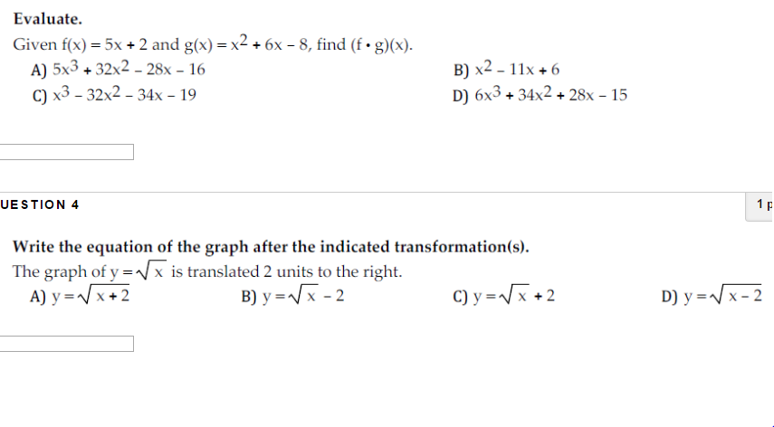 Evaluate Given F X 5x 2 And G X X 2 6x Chegg Com