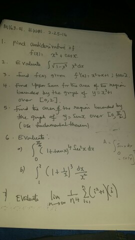 Solved Find Anti Derivative Of F X X 2 Cos X Evalua Chegg Com