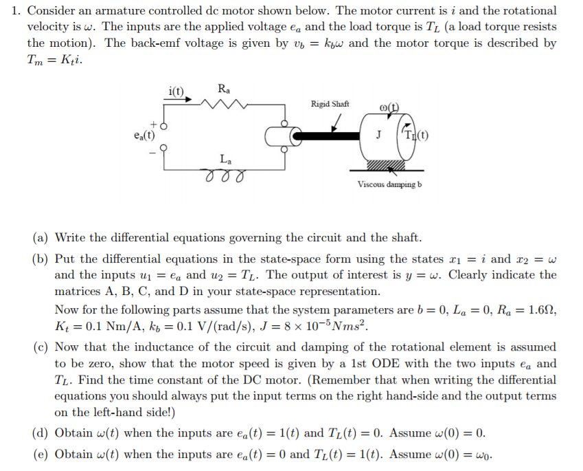 Solved Consider a DC motor system controlled by arm ature