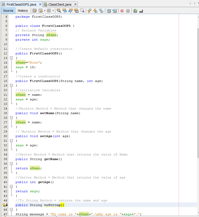 Mutator Method Java