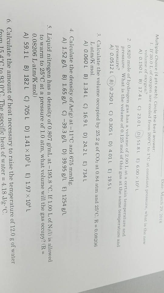 Solved Date March 29 18 Multiple Choice 4 Pts Each Chegg Com