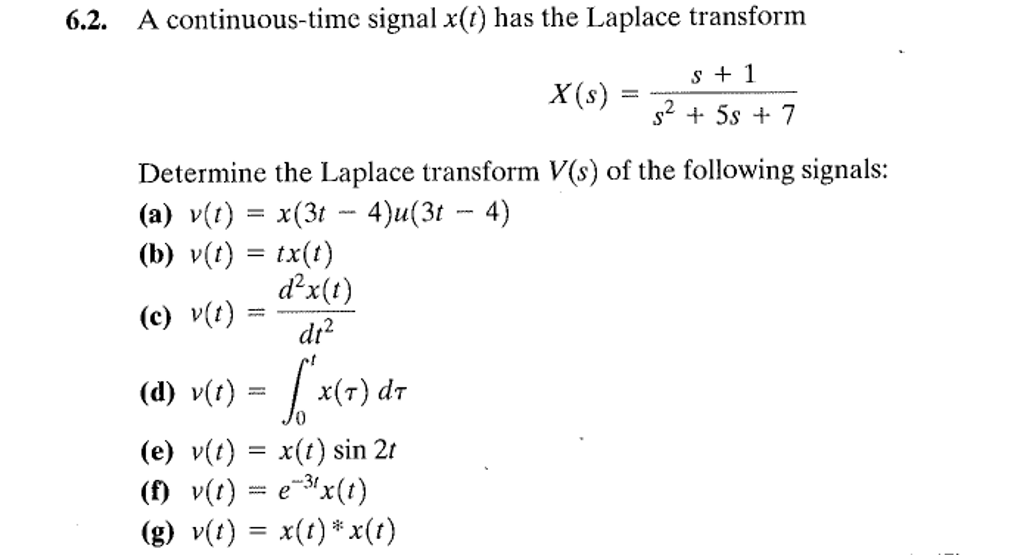 Solved 6 2 A Continuous Time Signal X Has The Laplace Chegg Com