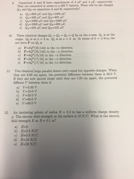 Solved Capacitors A And B Have Capacitances Of 2 Mu F And Chegg Com