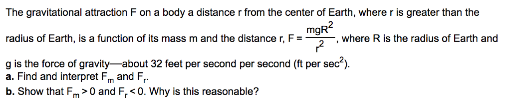 Solved The Gravitational Attraction F On A Body A Distanc Chegg Com