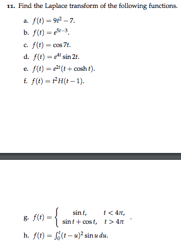 Solved 11 Find The Laplace Transform Of The Following Fu Chegg Com