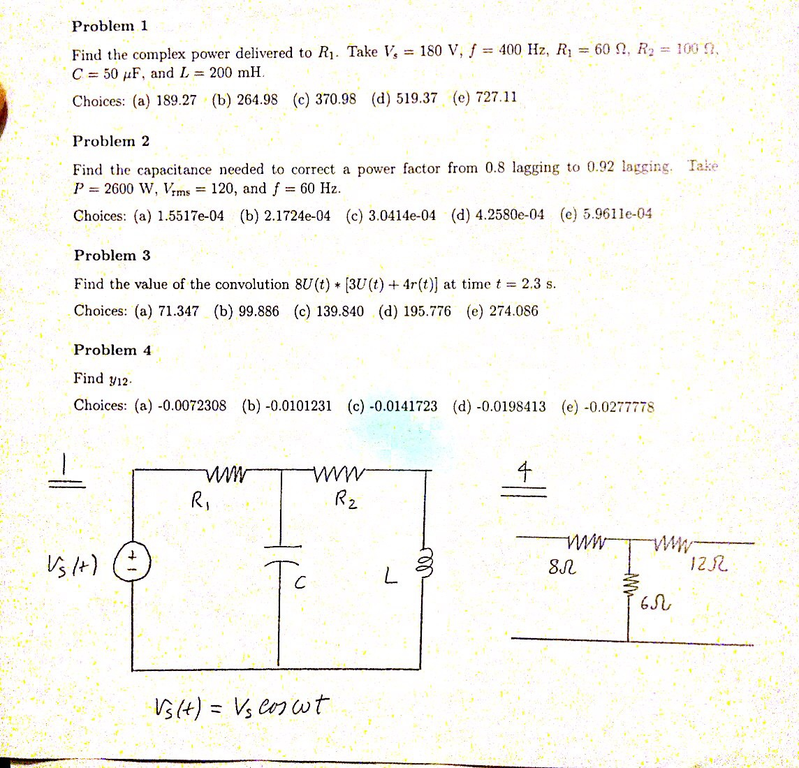 Solved Find The Complex Power Delivered To R1 Take Vs Chegg Com