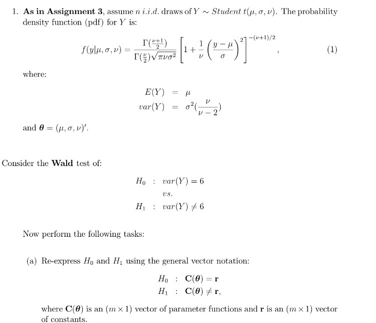 1 As In Assignment 3 Assume N I I D Draws Of Ys Chegg Com