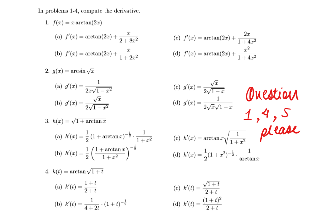 Solved In Problems 1 4 Compute The Derivative F X X Arc Chegg Com
