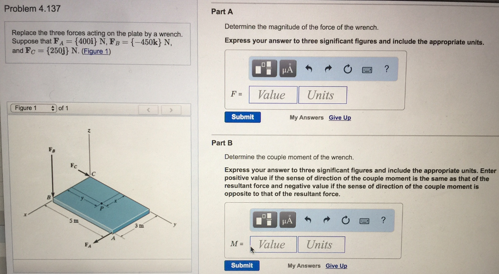 Solved Replace The Three Forces Acting On The Plate By A Chegg Com