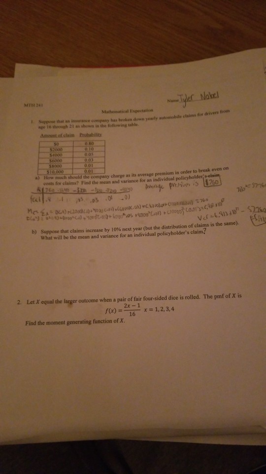 Mathematical A 241 That 1. Suppose Solved: Espectation MTH ...