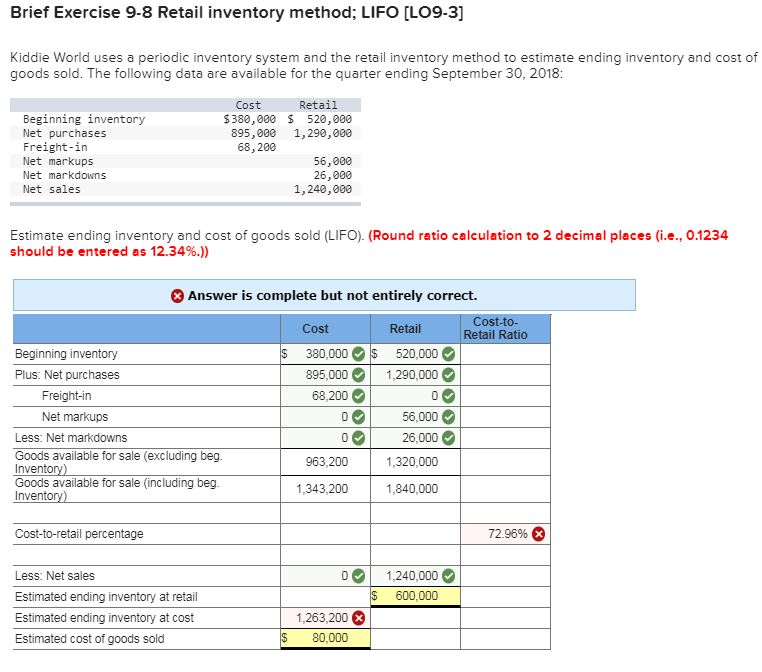 Solved Brief Exercise 98 Retail Inventory Method; LIFO