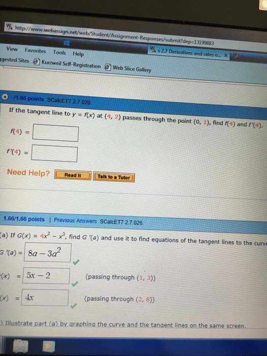 If The Tangent Line To Y F X At 4 2 Passes Chegg Com