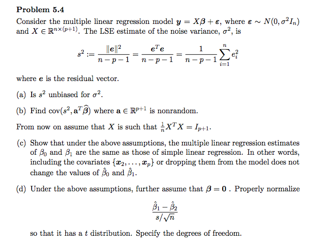 Solved Consider The Multiple Linear Regression Model Y Chegg Com