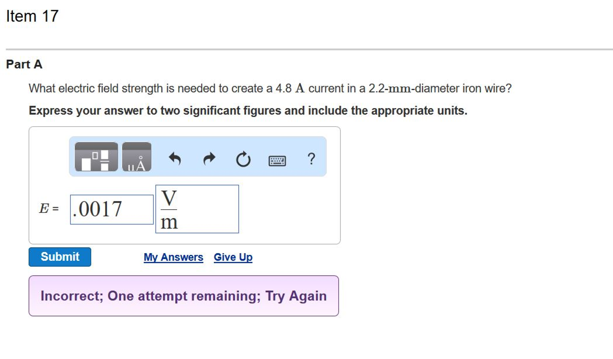 Solved What Electric Field Strength Is Needed To Create A Chegg Com