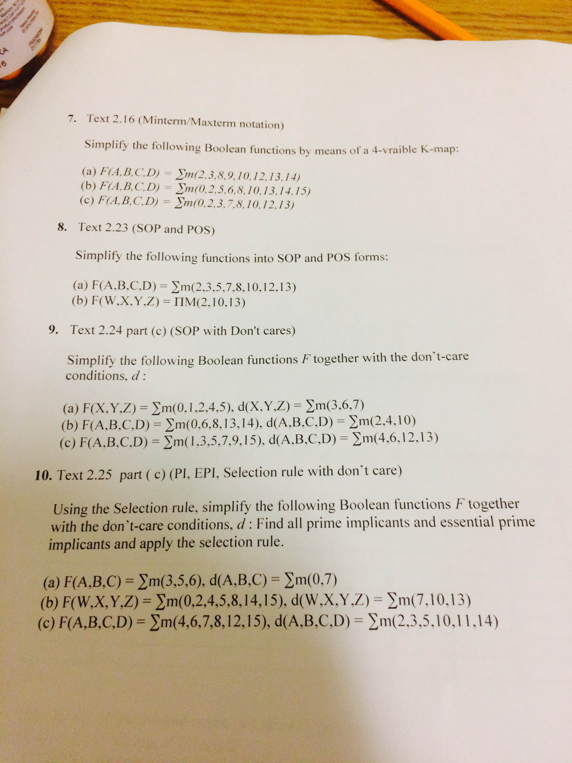 Solved Simplify The Following Boolean Functions By Means Chegg Com