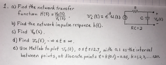 Solved 1 A Find The Network Transfer Vils B Find The Chegg Com