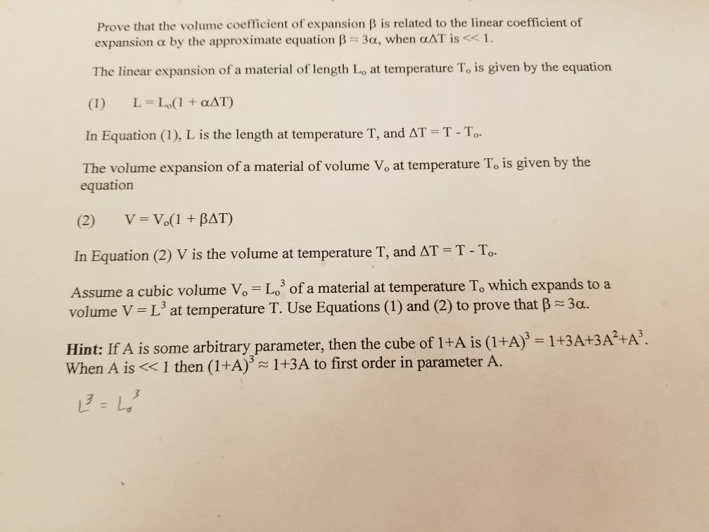 Solved Prove That The Volume Coefficient Of Expansion B I Chegg Com