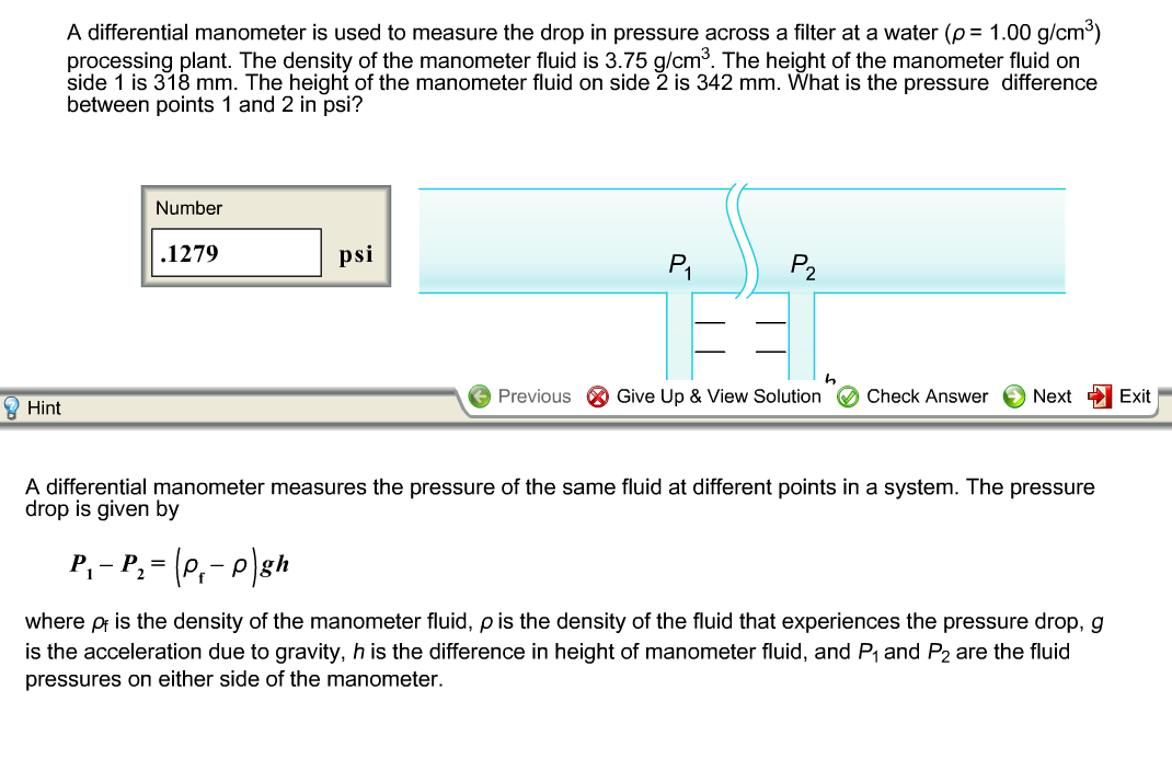 Solved A Differential Manometer Is Used To Measure The Dr...