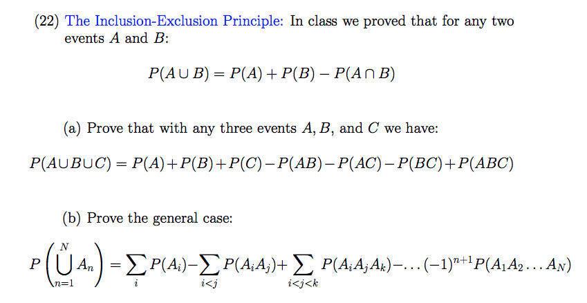 Solved 22 The Inclusion Exclusion Principle In Class W Chegg Com