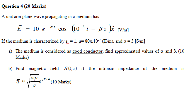 Solved A Uniform Plane Wave Propagating In A Medium Has E Chegg Com