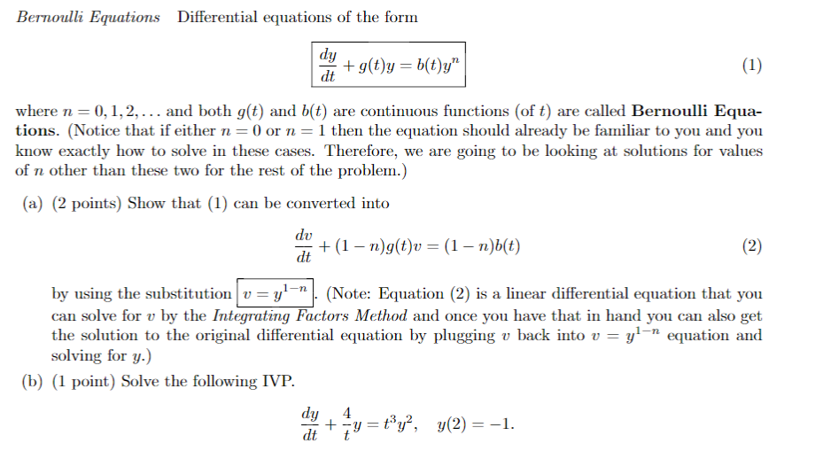Solved Bernoulli Equations Differential Equations Of The Chegg Com