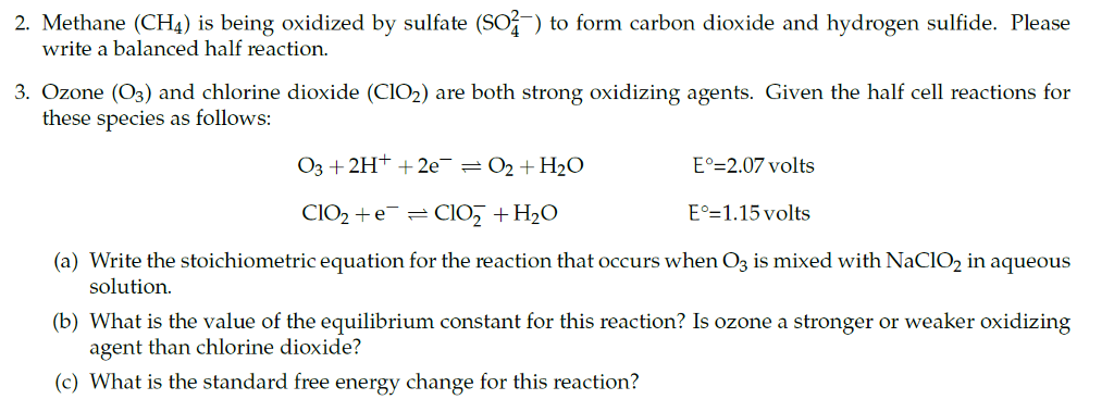 solved 2 methane ch4 is being oxidized by sulfate sot standard form of carbon