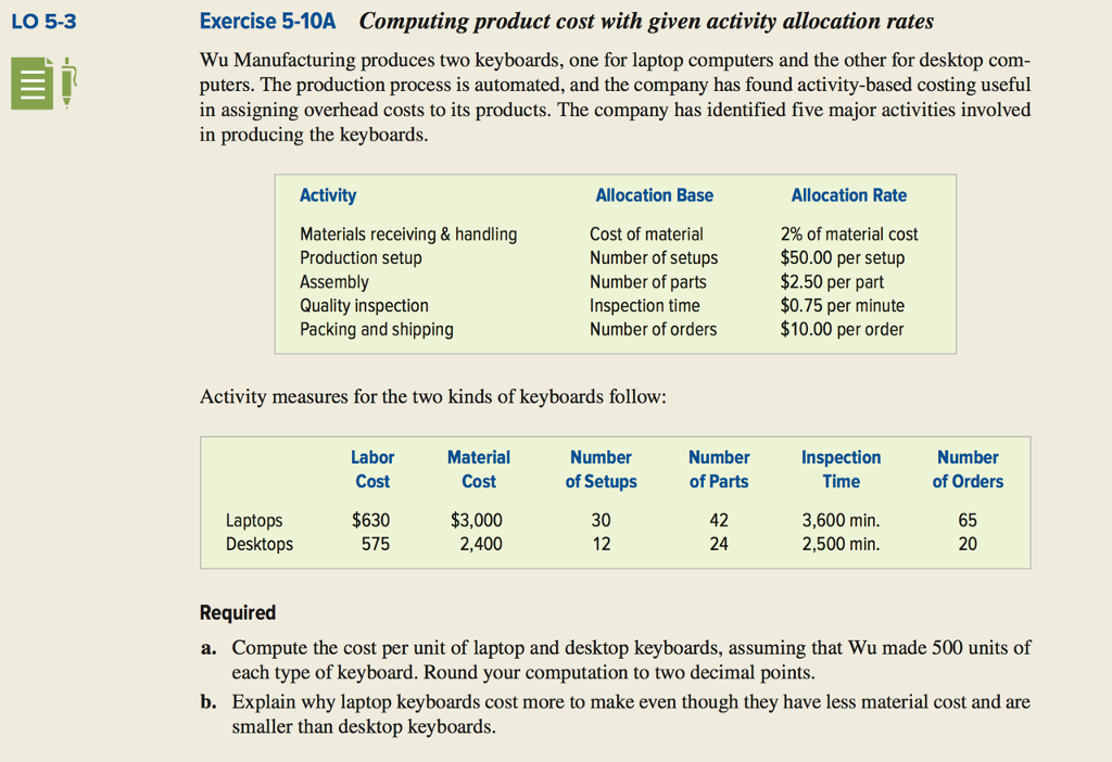 Solved: LO 5-3 Exercise 5-10A Computing Product Cost With ...