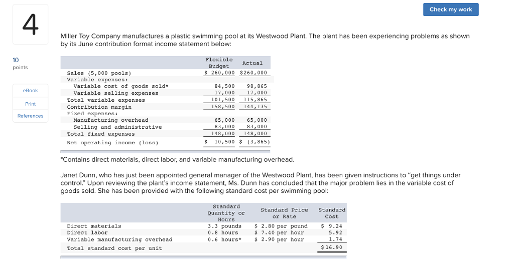 Solved Check my work Miller Toy Company manufactures a | Chegg.com