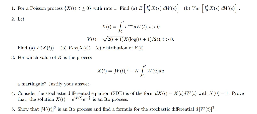 1 For A Poisson Process X T 0 With Rate 1 Find Chegg Com